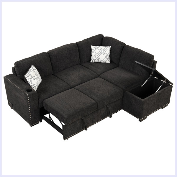 Latitude Run® Modern Reversible Sectional PullOut Sofa Bed With Storage Chaise And Power